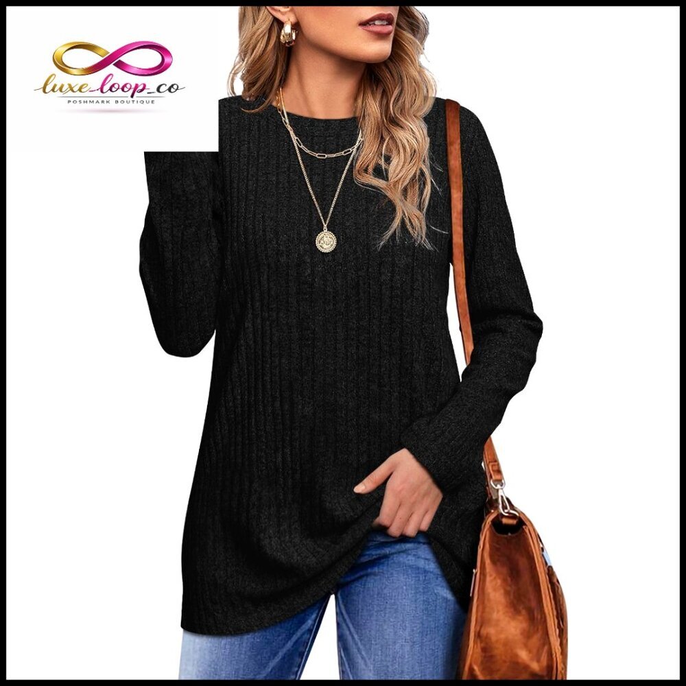 Long Sleeve Tunic Top Loose Fit Crew Neck Elegant Minimal Chic Fall Winter